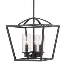 4309-3P BLK-BLK-SD - Mercer 3 Light Pendant in Matte Black with Matte Black accents and Seeded Glass